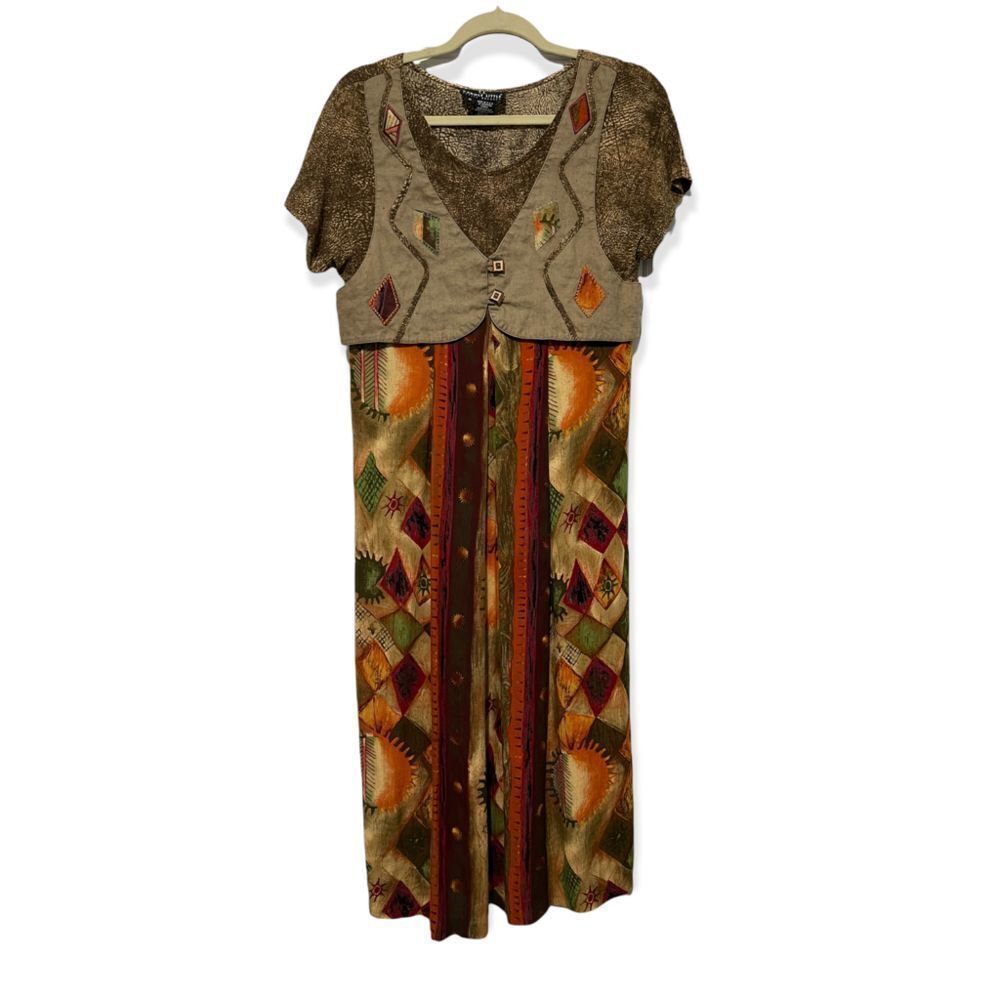 VINTAGE 90’s carole little petites‎ printed muti-Color maxi dress size 6 petite